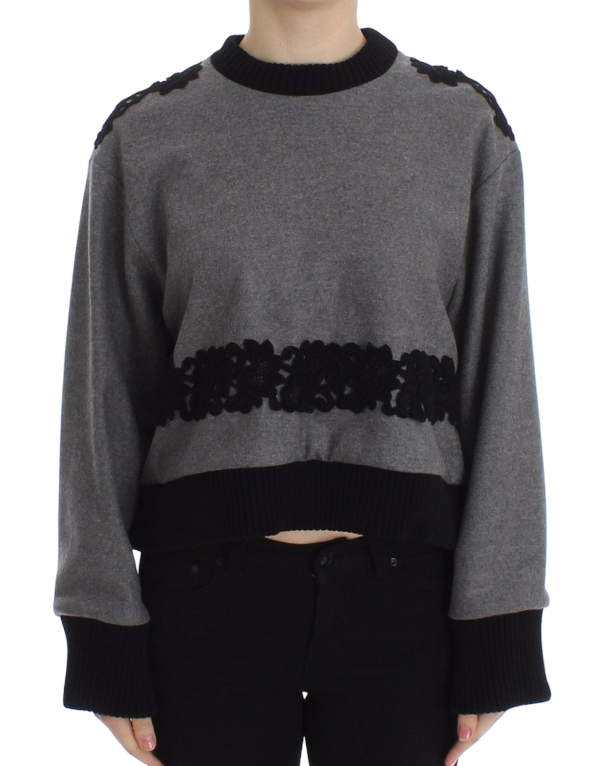 Pull Dolce & Gabbana en laine, cachemire et dentelle gris noir, mode élégante et confortable pour femmes.