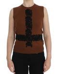 Pull en laine marron et noire avec dentelle, veste Dolce & Gabbana, élégant et féminin, porté sur un mannequin.
