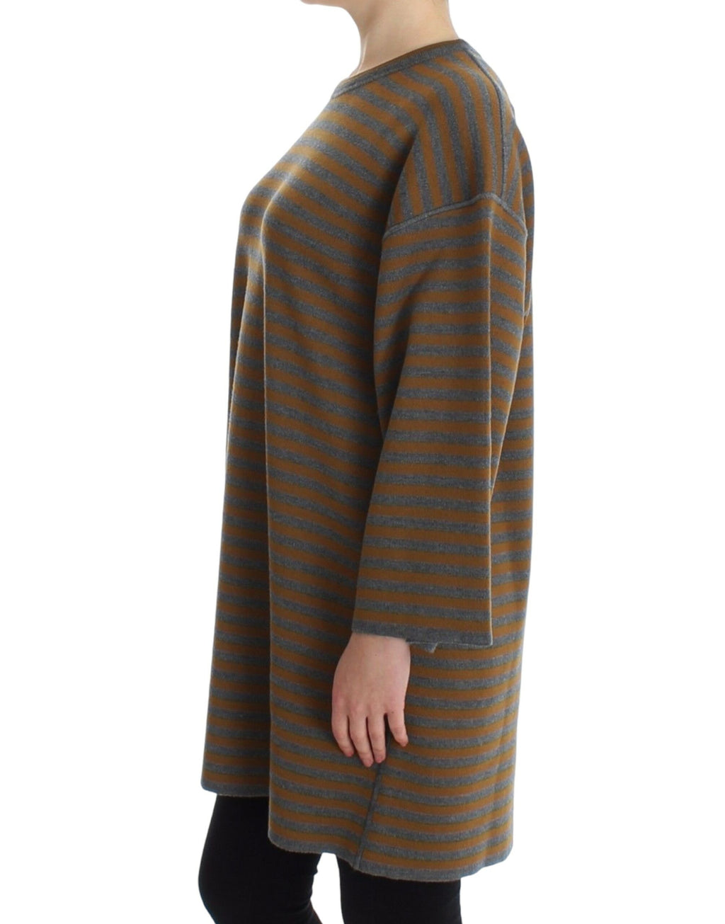 Pull-over oversize gris et jaune à rayures de Dolce & Gabbana, pull en maille confortable pour femme.