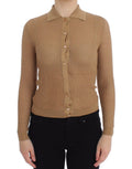 Pull en coton beige Dolce & Gabbana à maille, cardigan polo élégant avec col classique et boutons.