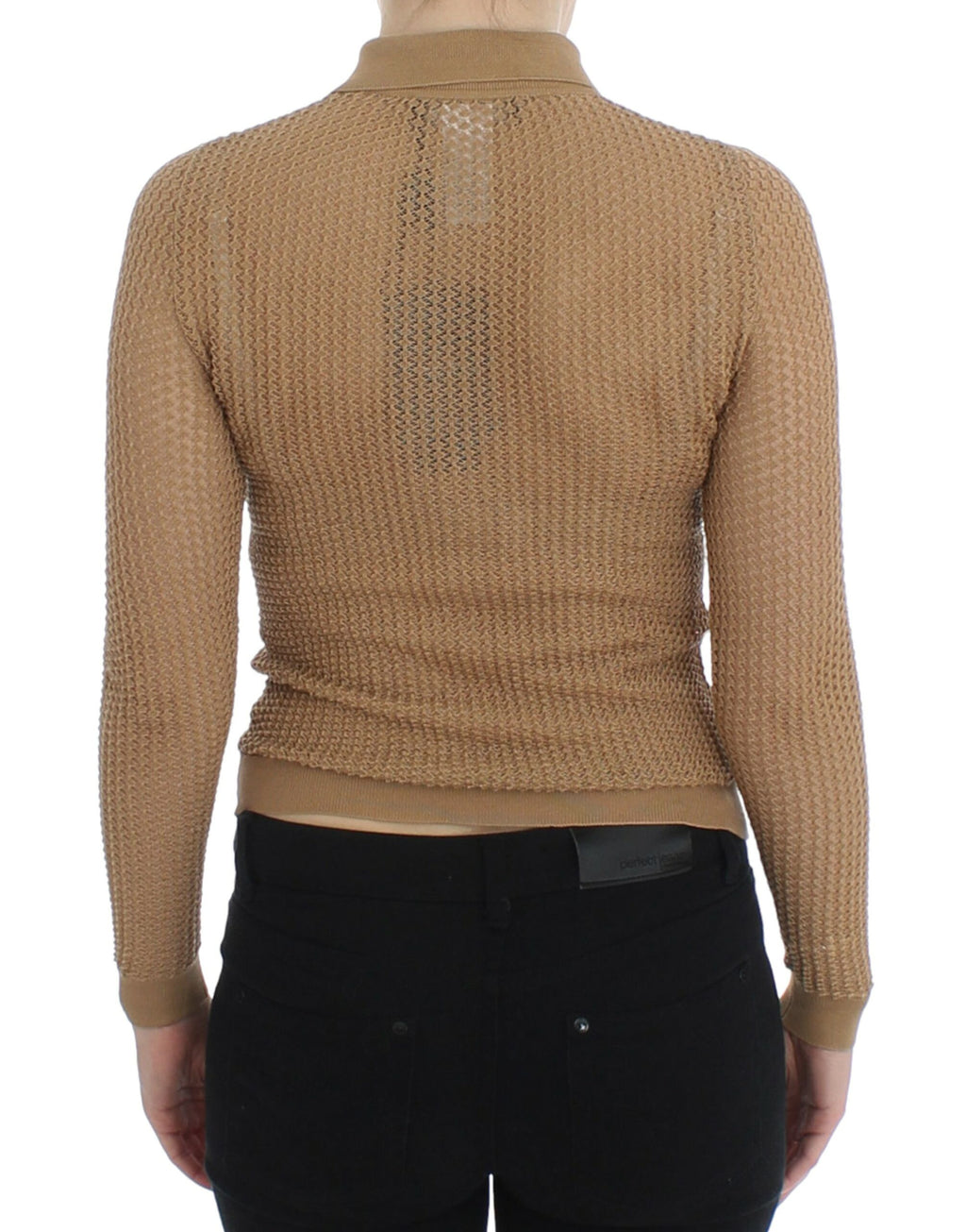 Pull cardigan en coton beige de Dolce & Gabbana avec motif tricoté, manches longues et col en V.