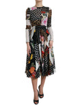 Robe multicolore Dolce & Gabbana à patchwork floral et léopard, style élégant avec motifs colorés et détails de mode sophistiqués.