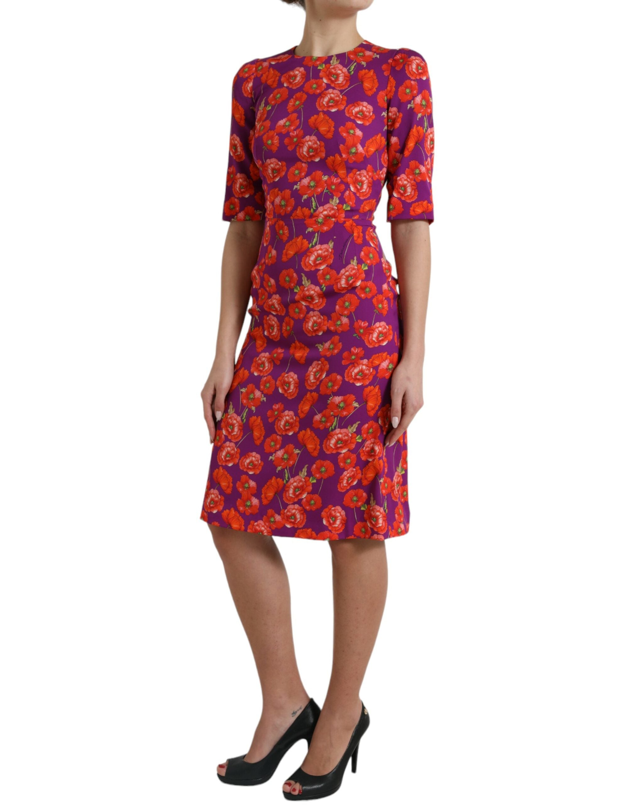 Robe fourreau Dolce & Gabbana à imprimé floral multicolore avec pavots, élégante et colorée, pour une occasion chic.