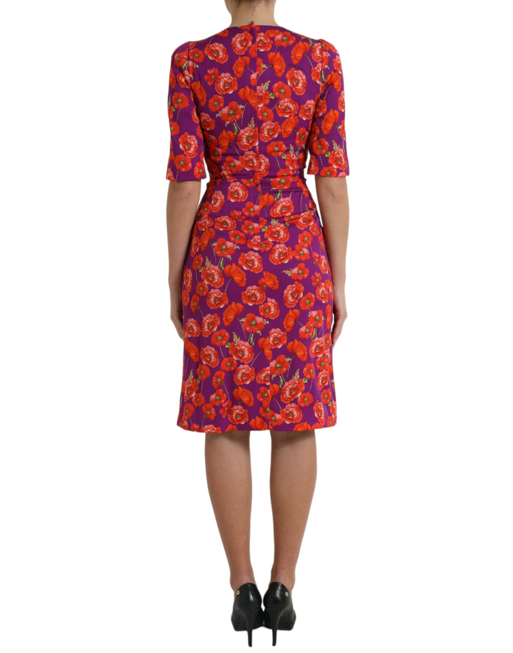 Robe moulante Dolce & Gabbana à imprimé floral multicolore et coquelicot, élégante et féminine.