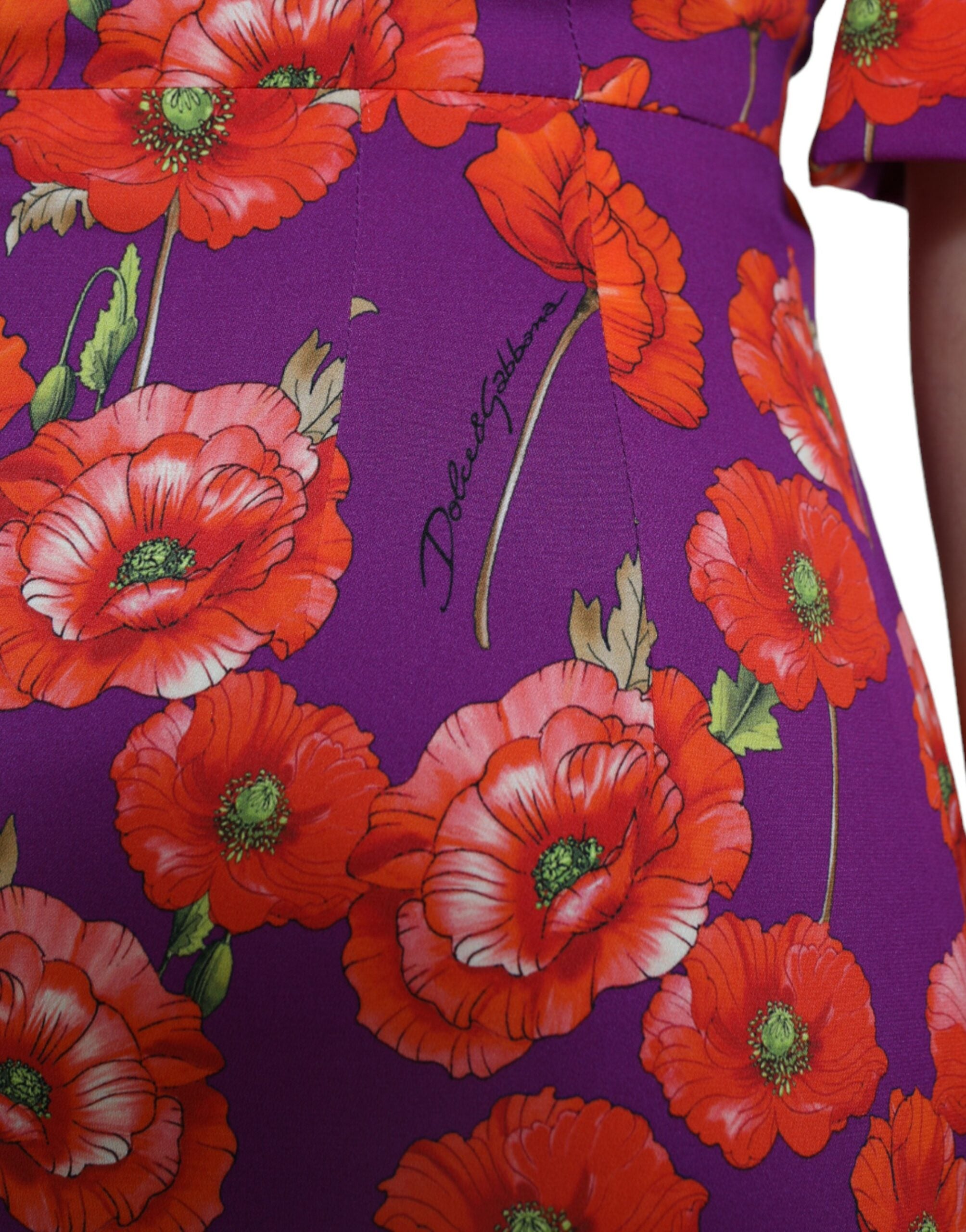Robe droite Dolce & Gabbana à imprimé floral multicolore avec coquelicot, tissu élégant et style sophistiqué.