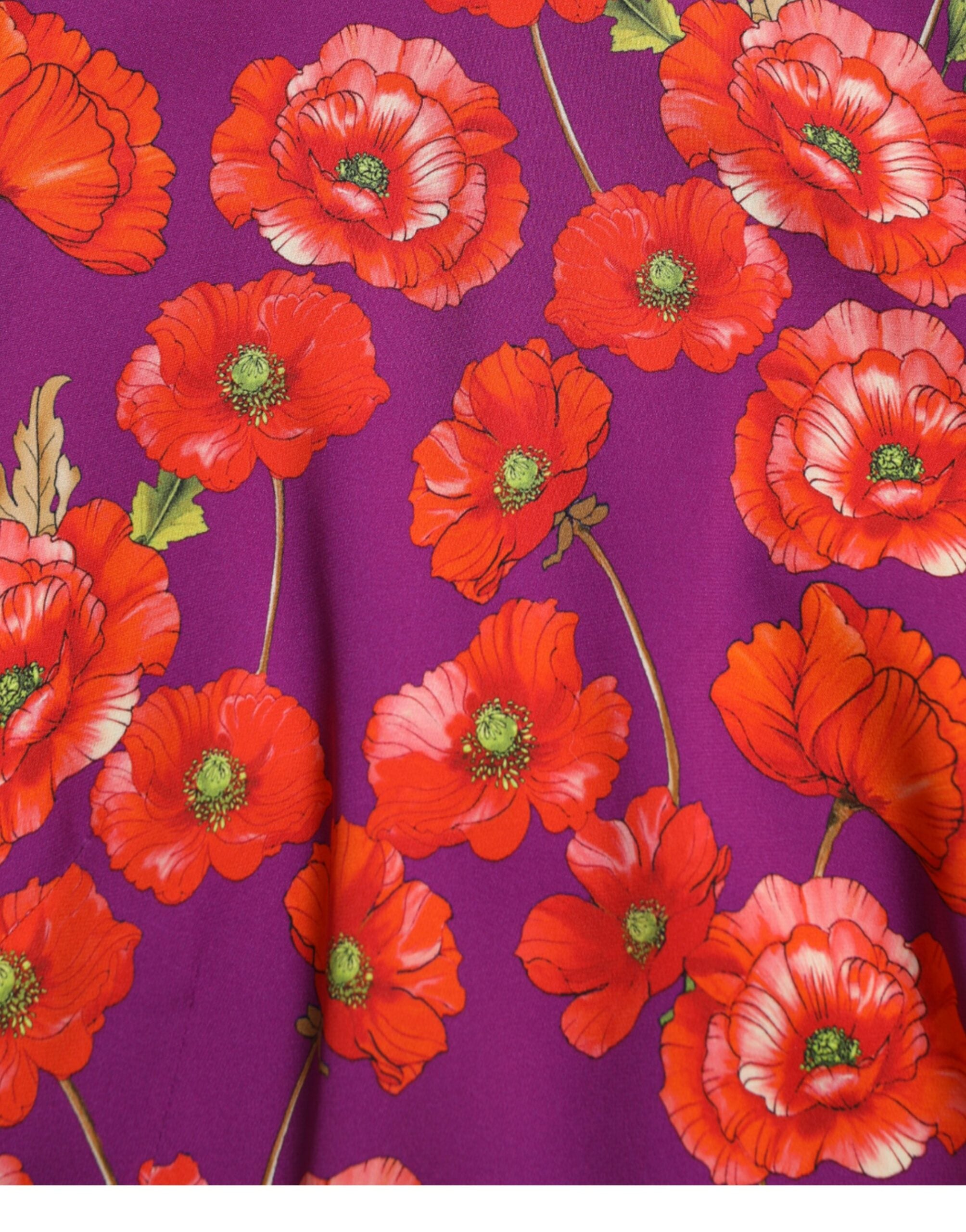 Robe droite Dolce & Gabbana à imprimé floral multicolore avec coquelicot, tissu élégant et style sophistiqué.