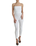 Combinaison courte blanche en nylon sans bretelles de Dolce & Gabbana, ajustée et élégante, pour un look sophistiqué.