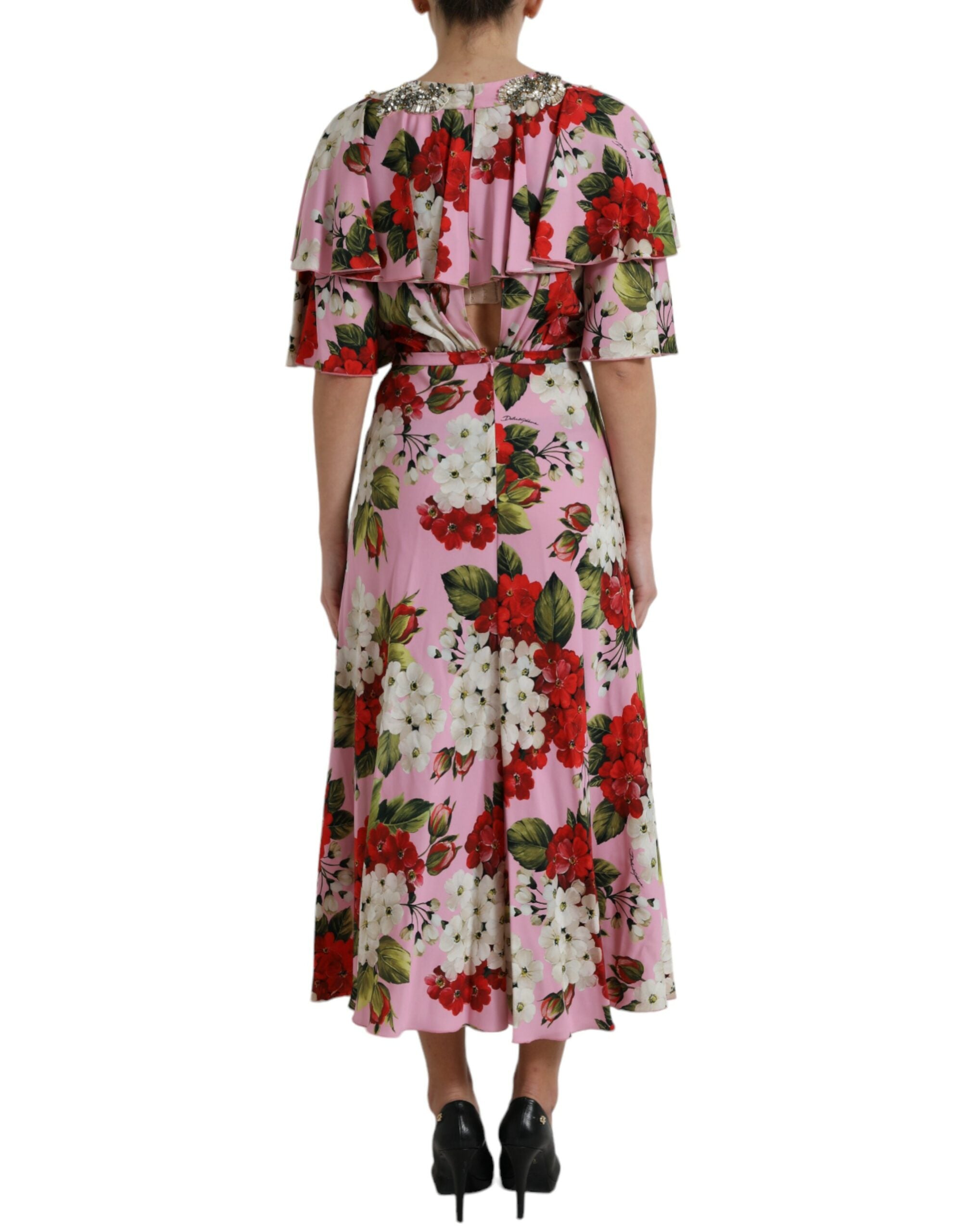 Robe Dolce & Gabbana florale multicolore à ligne A ornée de cristaux et embellissements brillants.