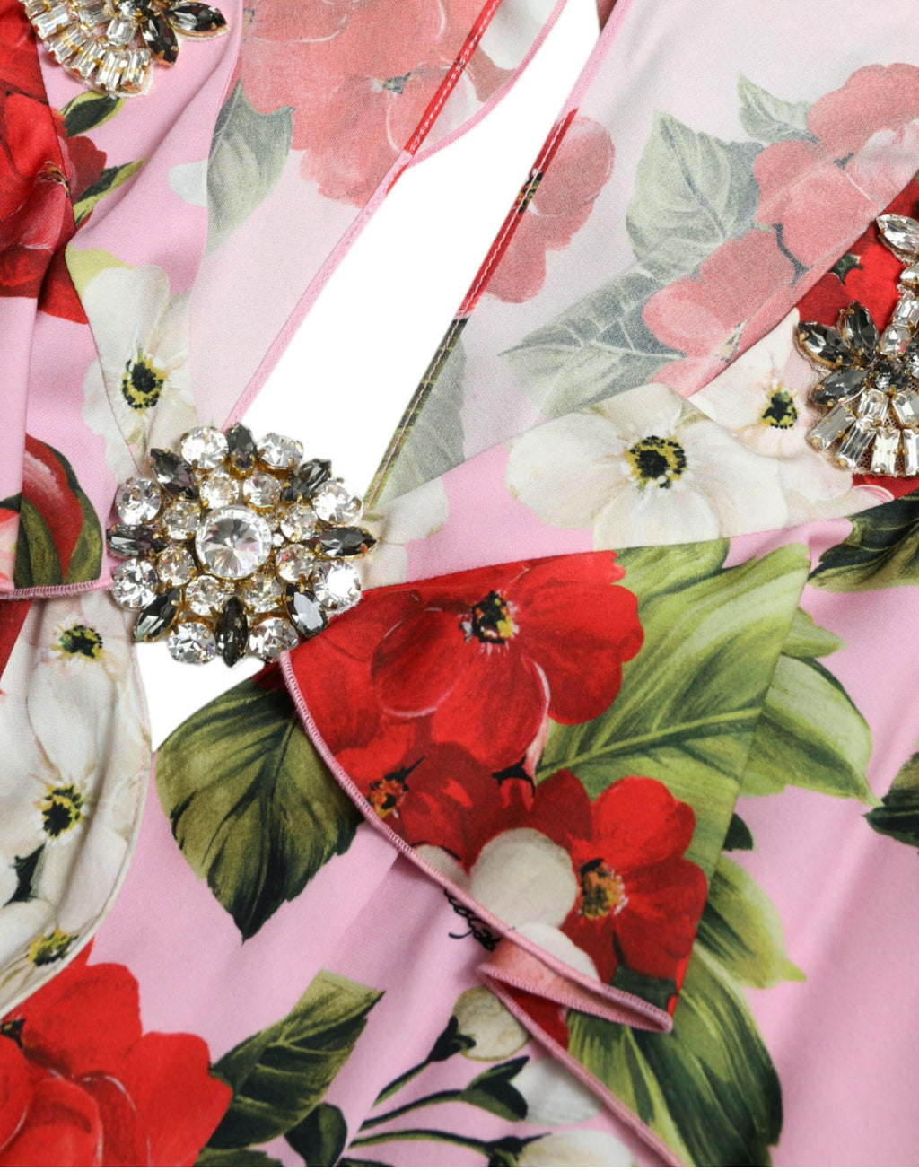 Robe Dolce & Gabbana à ligne A, florale multicolore ornée de cristaux brillants, élégante et sophistiquée.