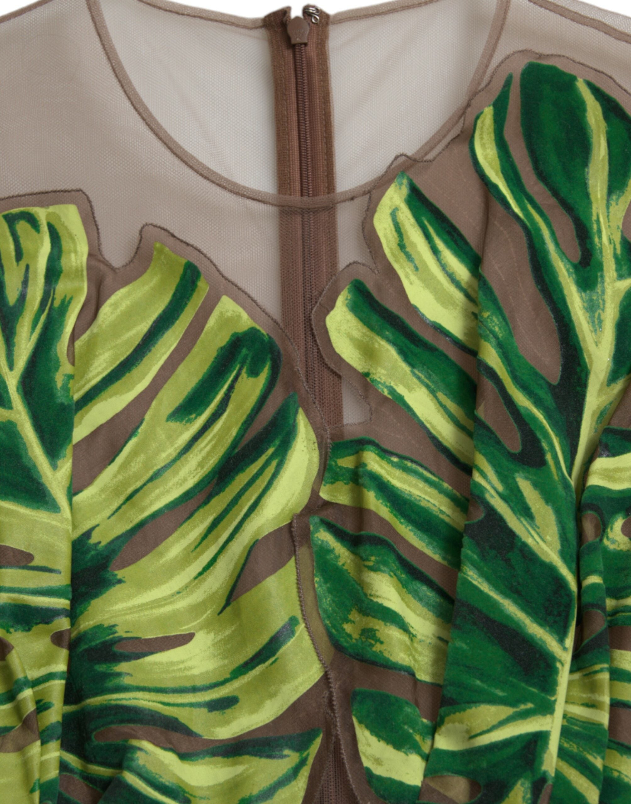 Robe longue sans manches Dolce & Gabbana en tissu à imprimé feuilles de bananier vert, style maxi élégant.