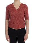 Pull-over en laine rouge à carreaux à manches courtes de Dolce & Gabbana, style chic et élégant.