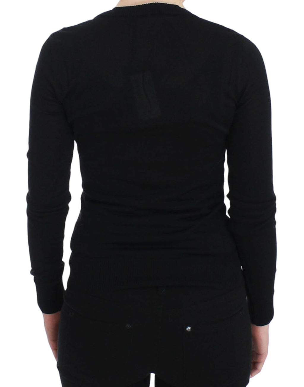 Pull-over noir en cachemire Dolce & Gabbana, col rond et coupe élégante, idéal pour un style sophistiqué et confortable.