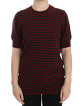 Pull en cachemire court rouge et gris Dolce & Gabbana, manches courtes, style élégant et confortable.
