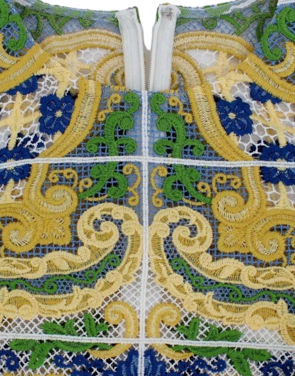 Pull Dolce & Gabbana multicolore avec broderies majolica, motif coloré, en laine confortable, vue de face.