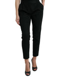 Pantalons noirs en laine Dolce & Gabbana, taille haute, coupe cropped et ajustée, mode élégante et tendance.