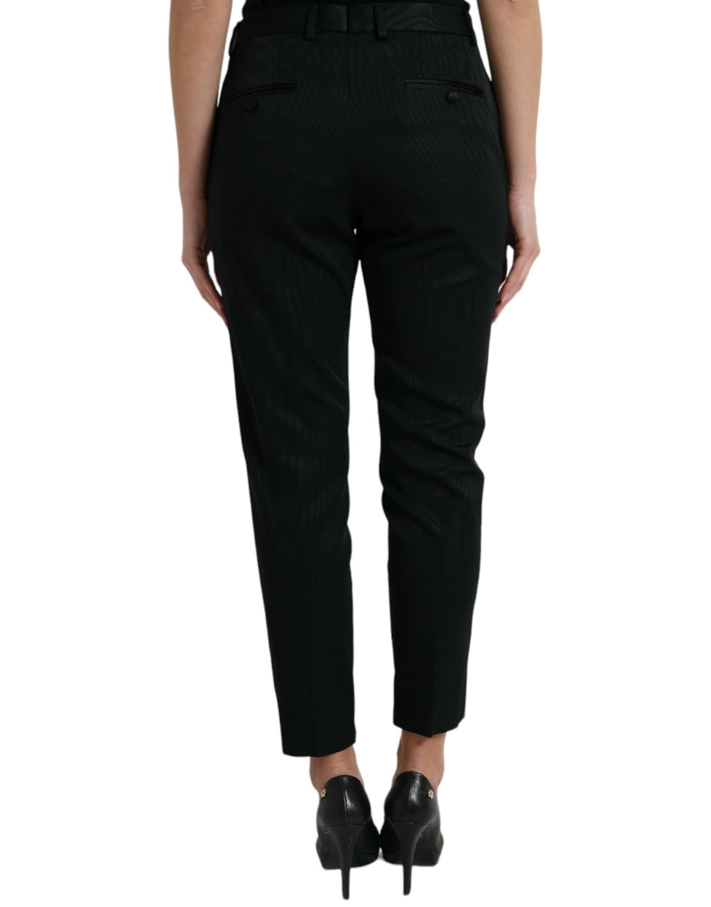 Pantalon cropped en laine noire Dolce & Gabbana à taille haute, coupe tapered, élégant et tendance.