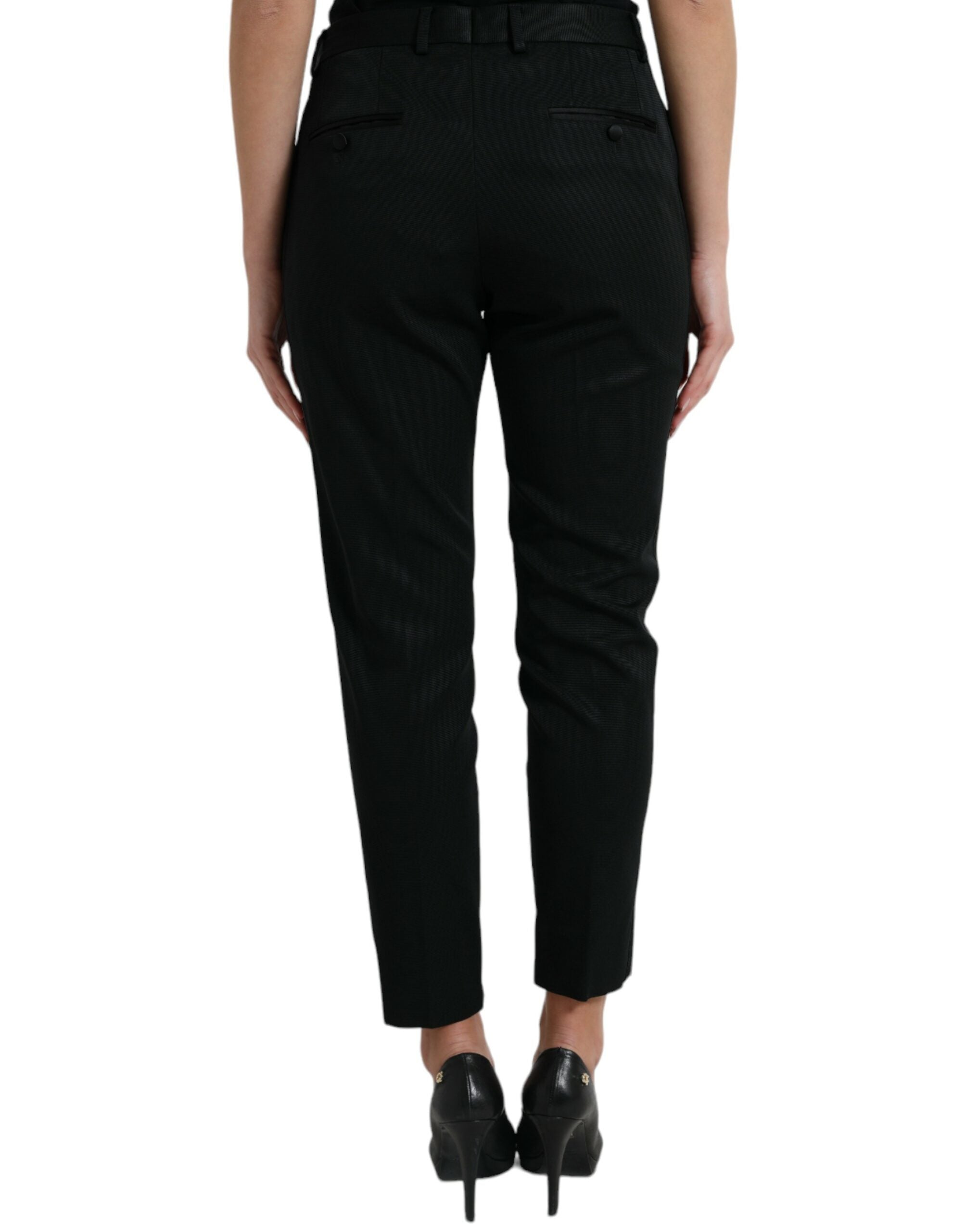 Pantalon cropped en laine noire Dolce & Gabbana à taille haute, coupe tapered, élégant et tendance.