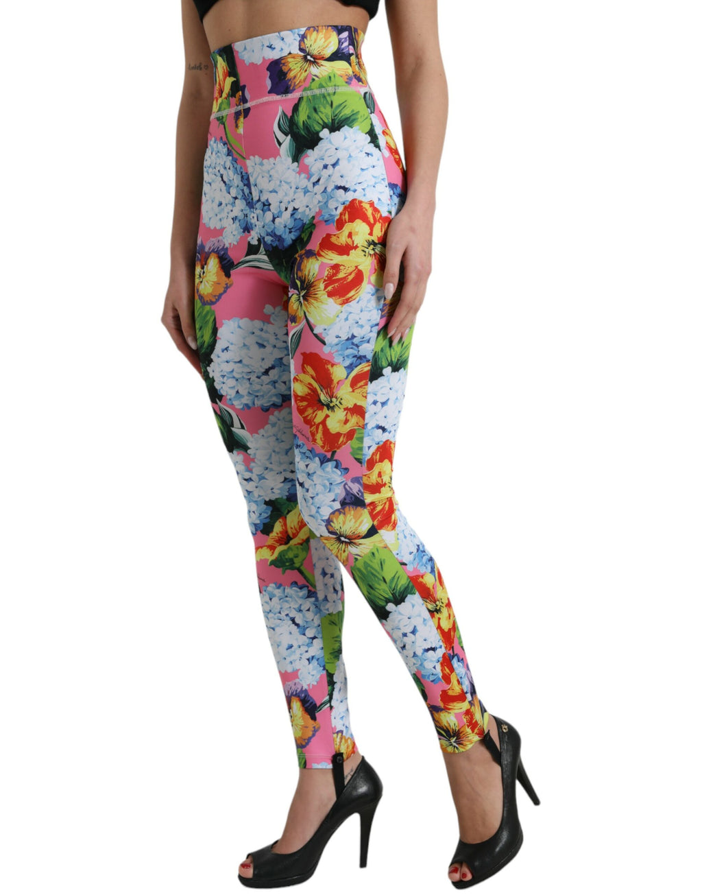 Pantalons legging Dolce & Gabbana à taille haute avec motif floral multicolore, ajustés et confortables.