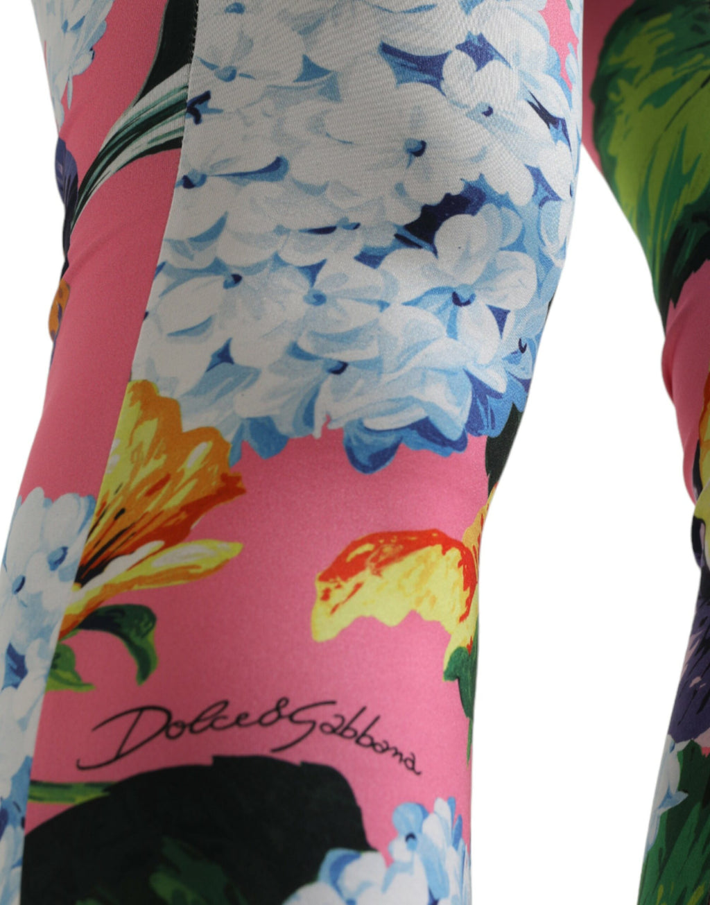 Leggings Dolce & Gabbana à motifs floraux multicolores, taille haute, en tissu extensible pour femme.