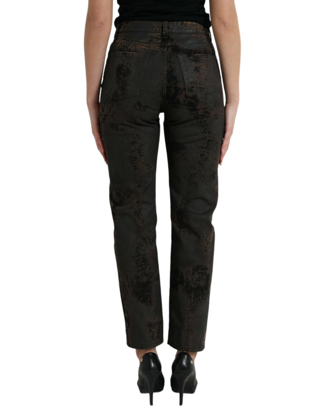 Jeans en denim marron Dolce & Gabbana Boyfriend à taille moyenne, coupe décontractée et tissu en coton.