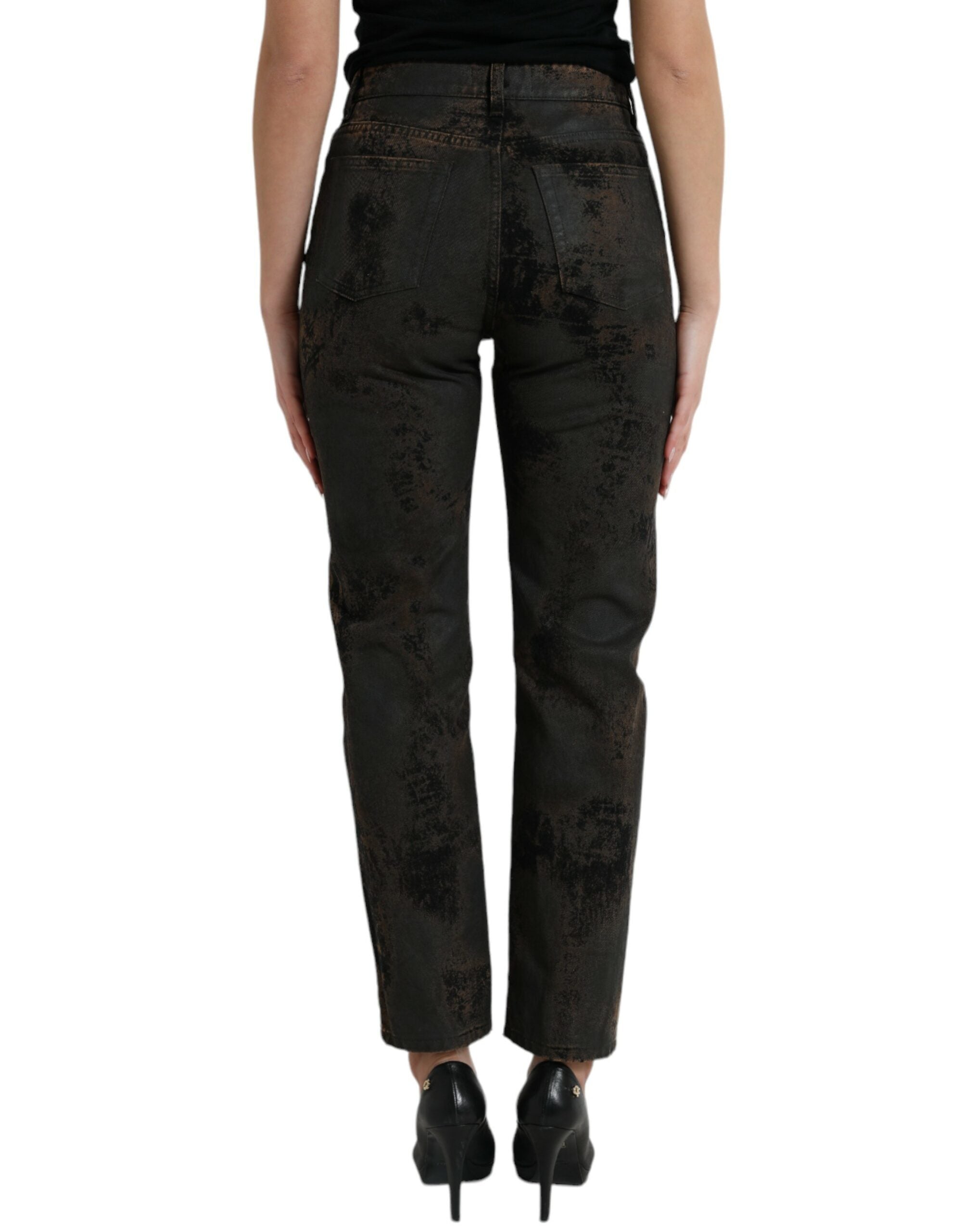 Jeans en denim marron Dolce & Gabbana Boyfriend à taille moyenne, coupe décontractée et tissu en coton.