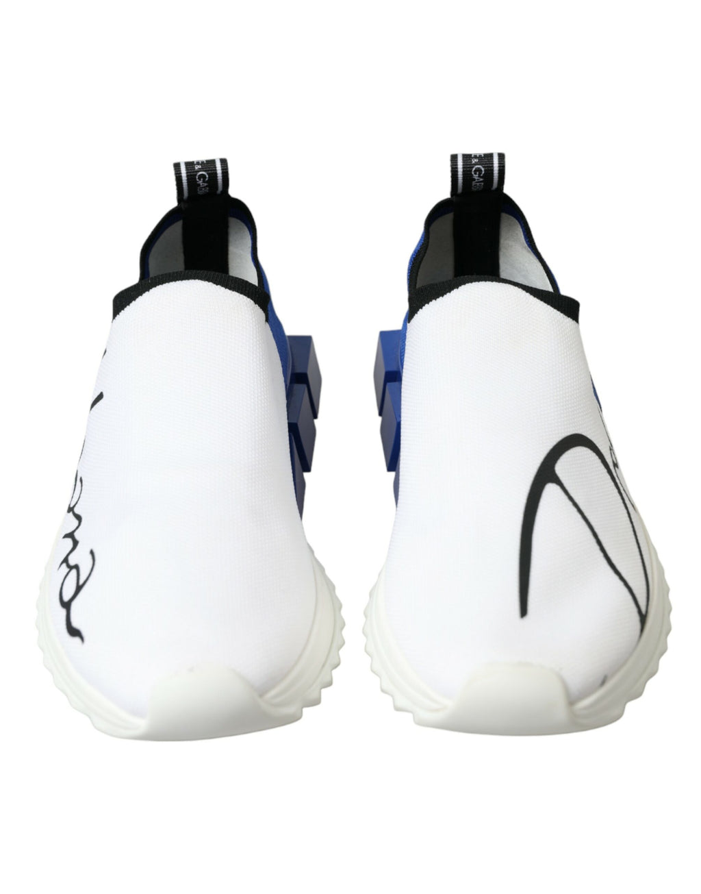 Chaussures décontractées Dolce & Gabbana Sorrento blanches et bleues pour hommes, baskets basses élégantes et confortables.