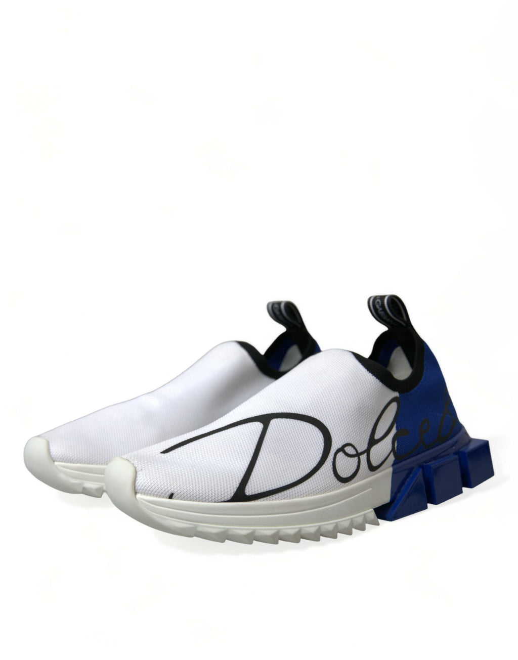 Chaussures sneakers décontractées blanches et bleues Dolce & Gabbana Sorrento pour hommes, semelles basses, style casual.