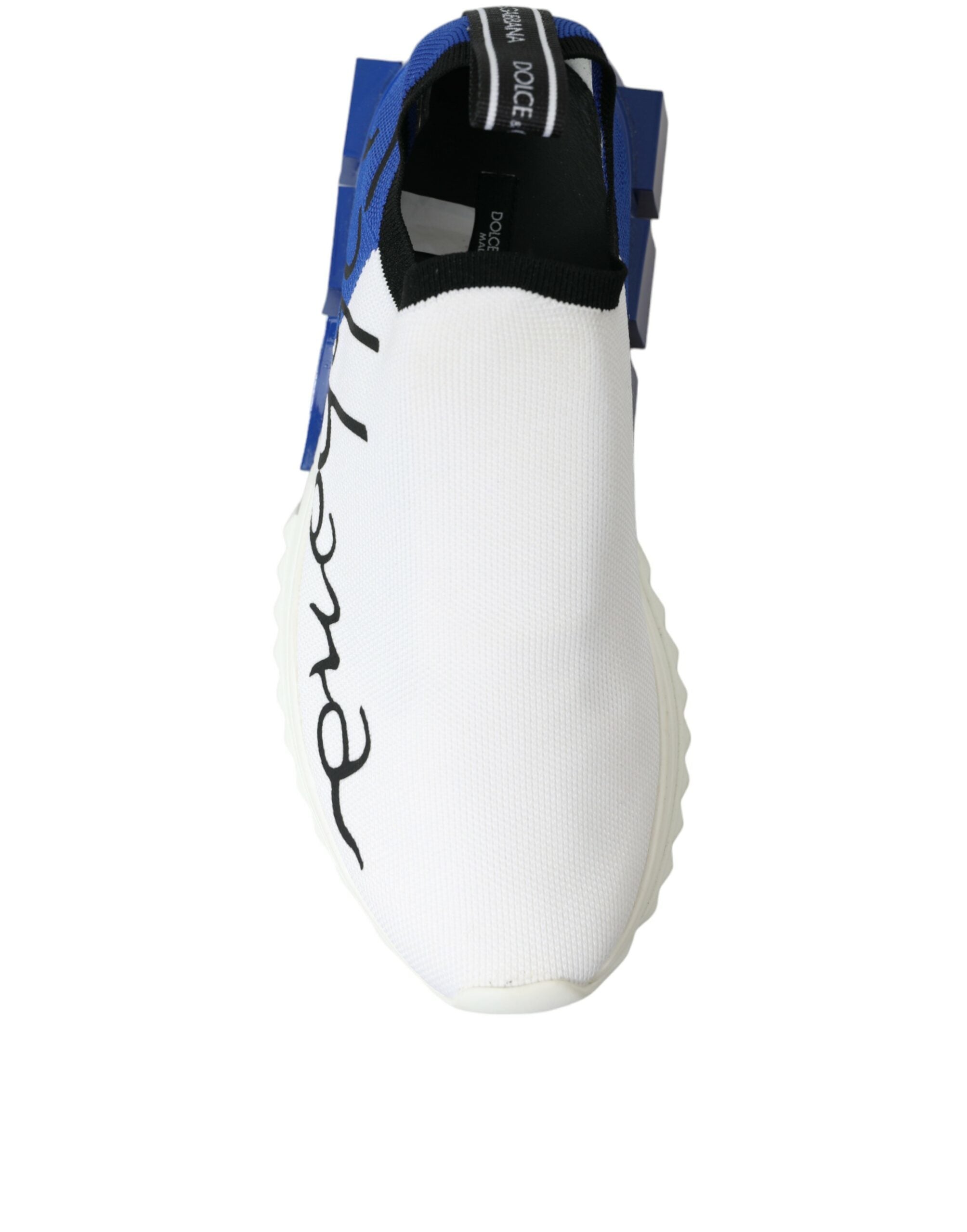 Chaussures décontractées basses pour hommes Dolce & Gabbana Sorrento blanches et bleues, vue de côté.