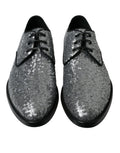 Chaussures Derby pour homme Dolce & Gabbana en dentelle argentée à sequins avec laçage élégant.