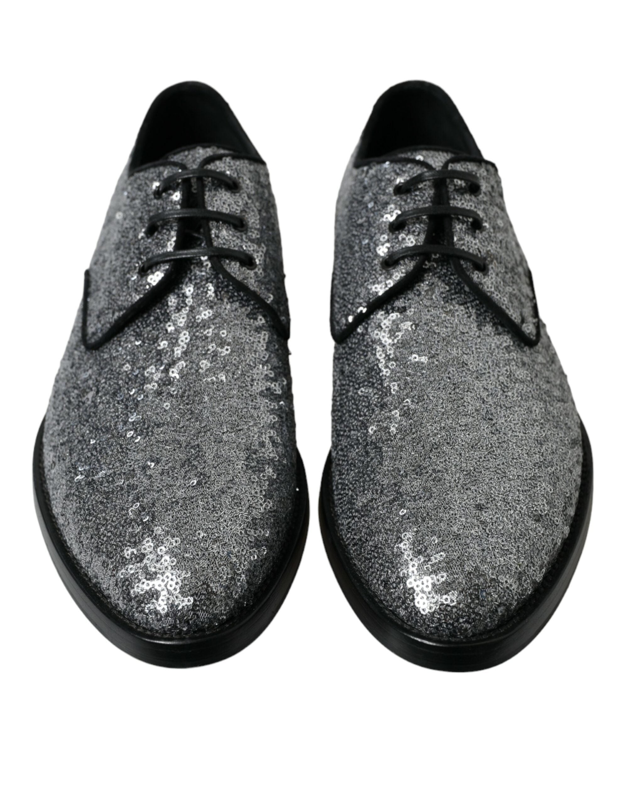 Chaussures Derby pour homme Dolce & Gabbana en dentelle argentée à sequins avec laçage élégant.