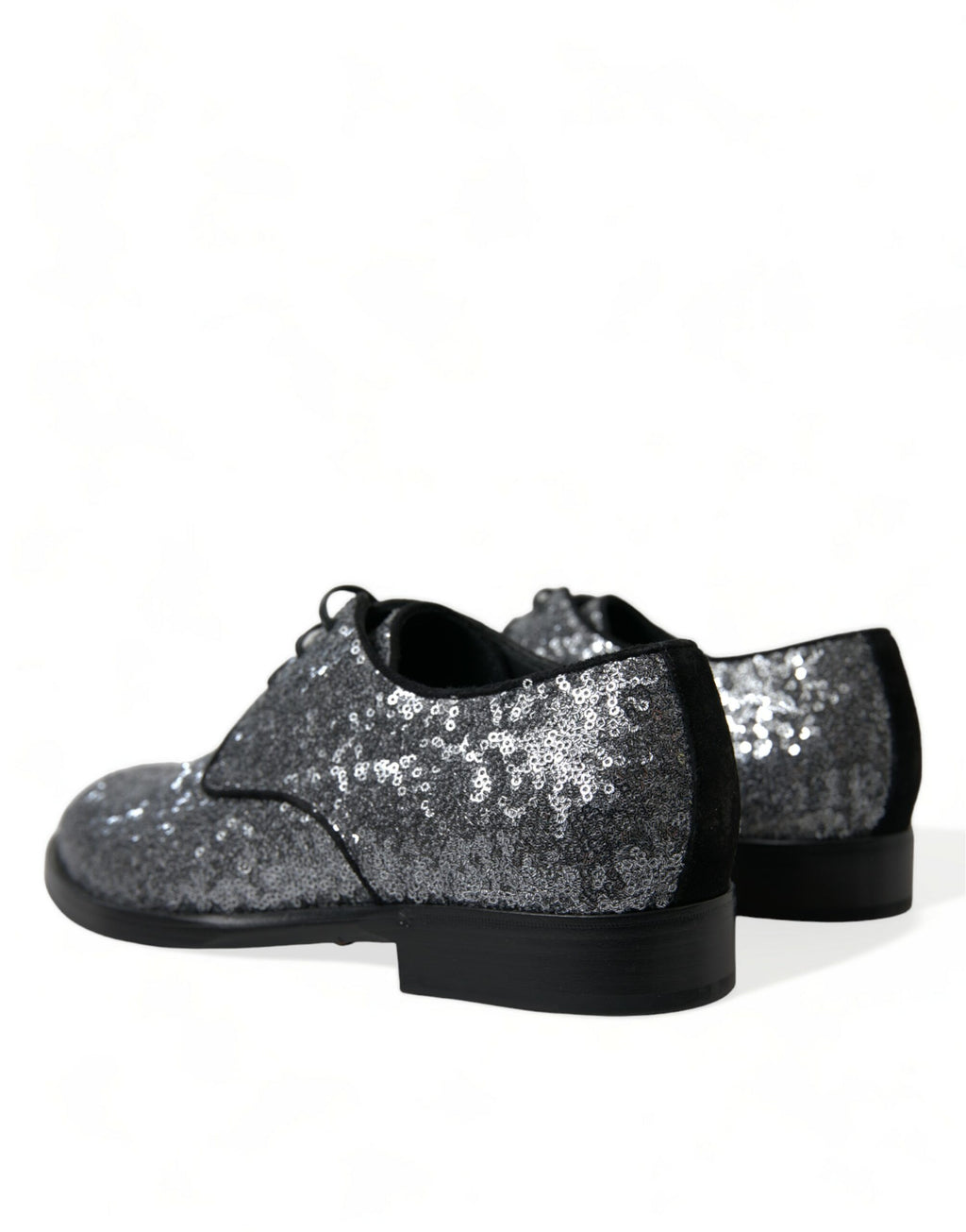 Chaussures Derby pour homme Dolce & Gabbana en dentelle argentée à sequins avec laçage, élégantes et sophistiquées.