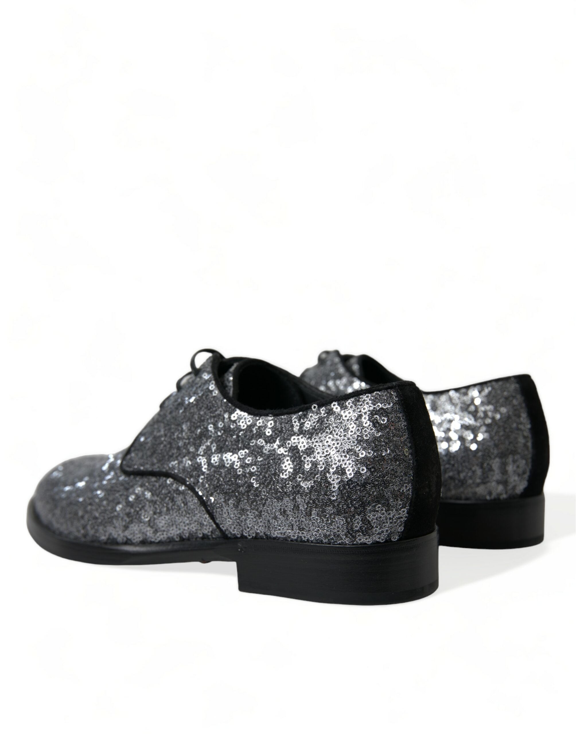 Chaussures Derby pour homme Dolce & Gabbana en dentelle argentée à sequins avec laçage, élégantes et sophistiquées.