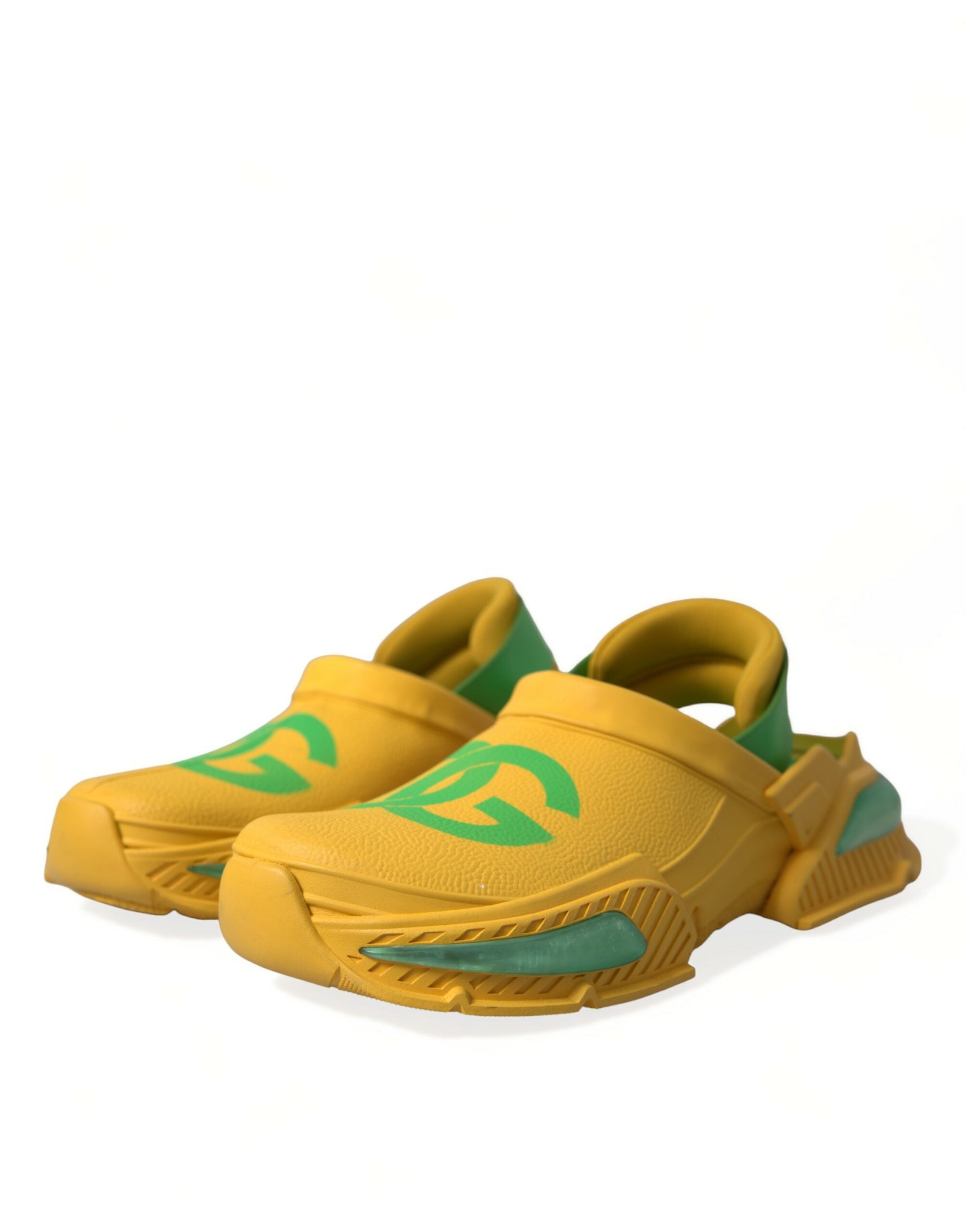 Sabots pour homme Dolce & Gabbana jaunes et verts en caoutchouc, chaussures confortables et tendance.