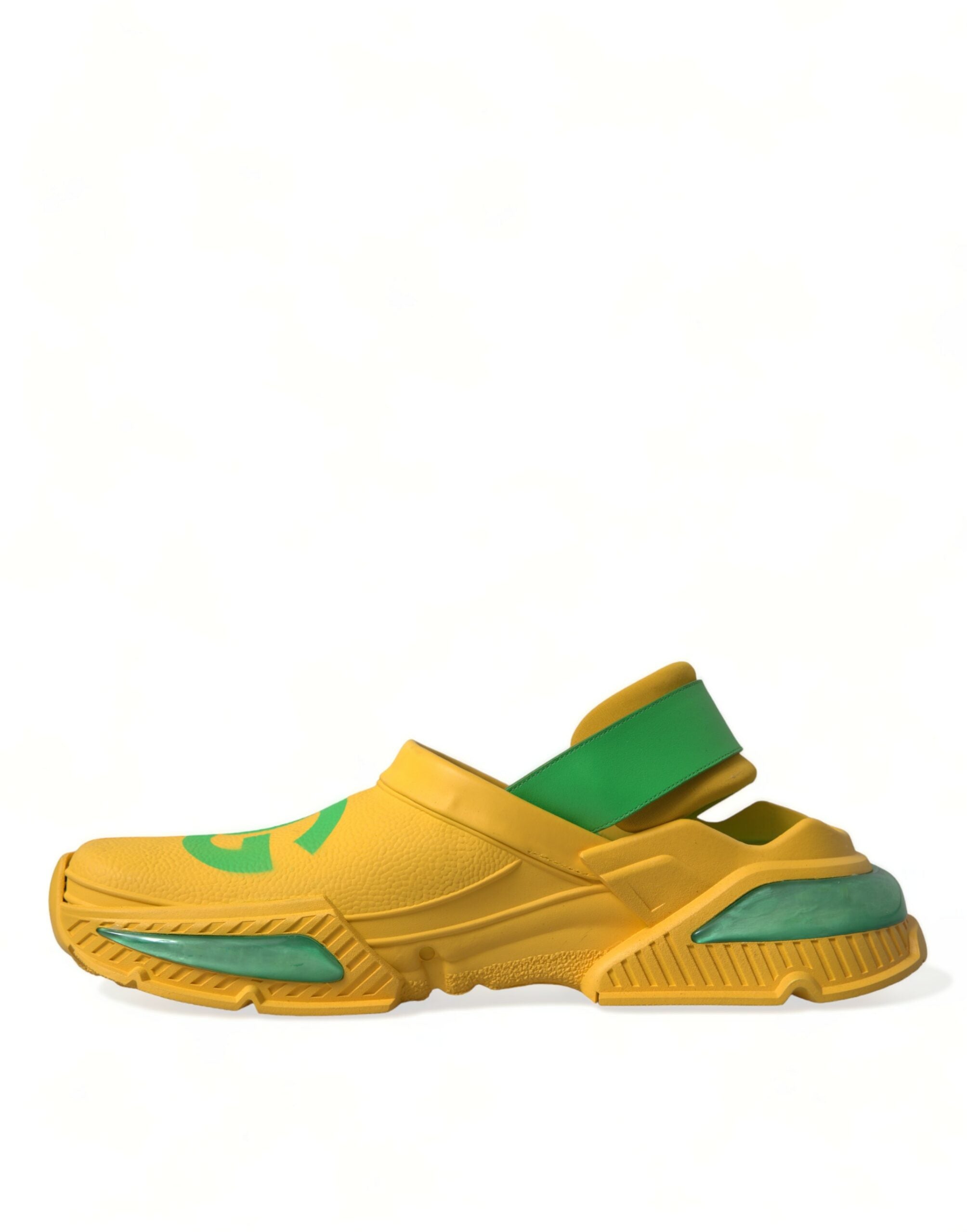 Sabots pour homme Dolce & Gabbana en caoutchouc jaune et vert, chaussures confortables et modernes.