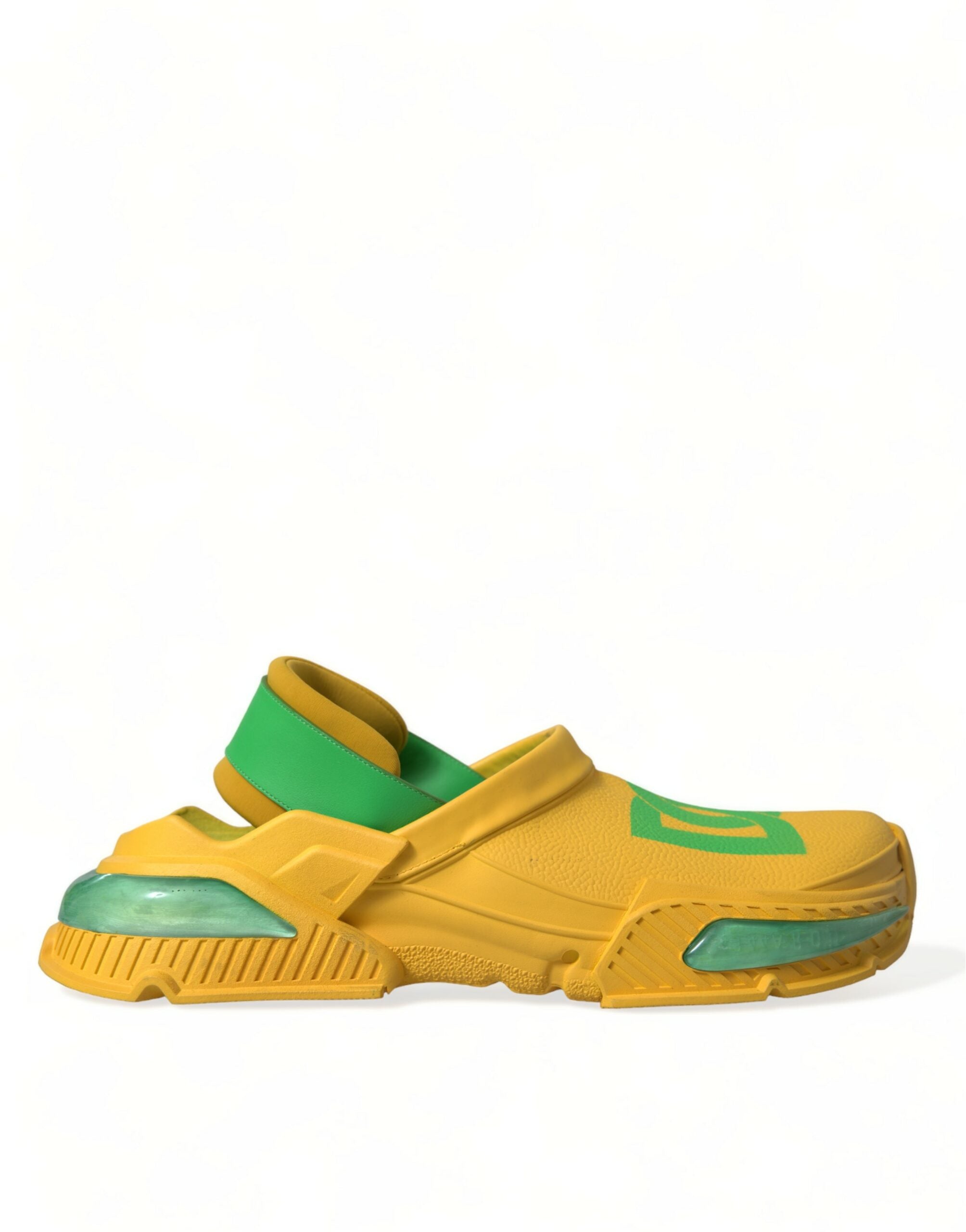 Sabots pour homme Dolce & Gabbana en caoutchouc jaune et vert, chaussures confortables et stylées.