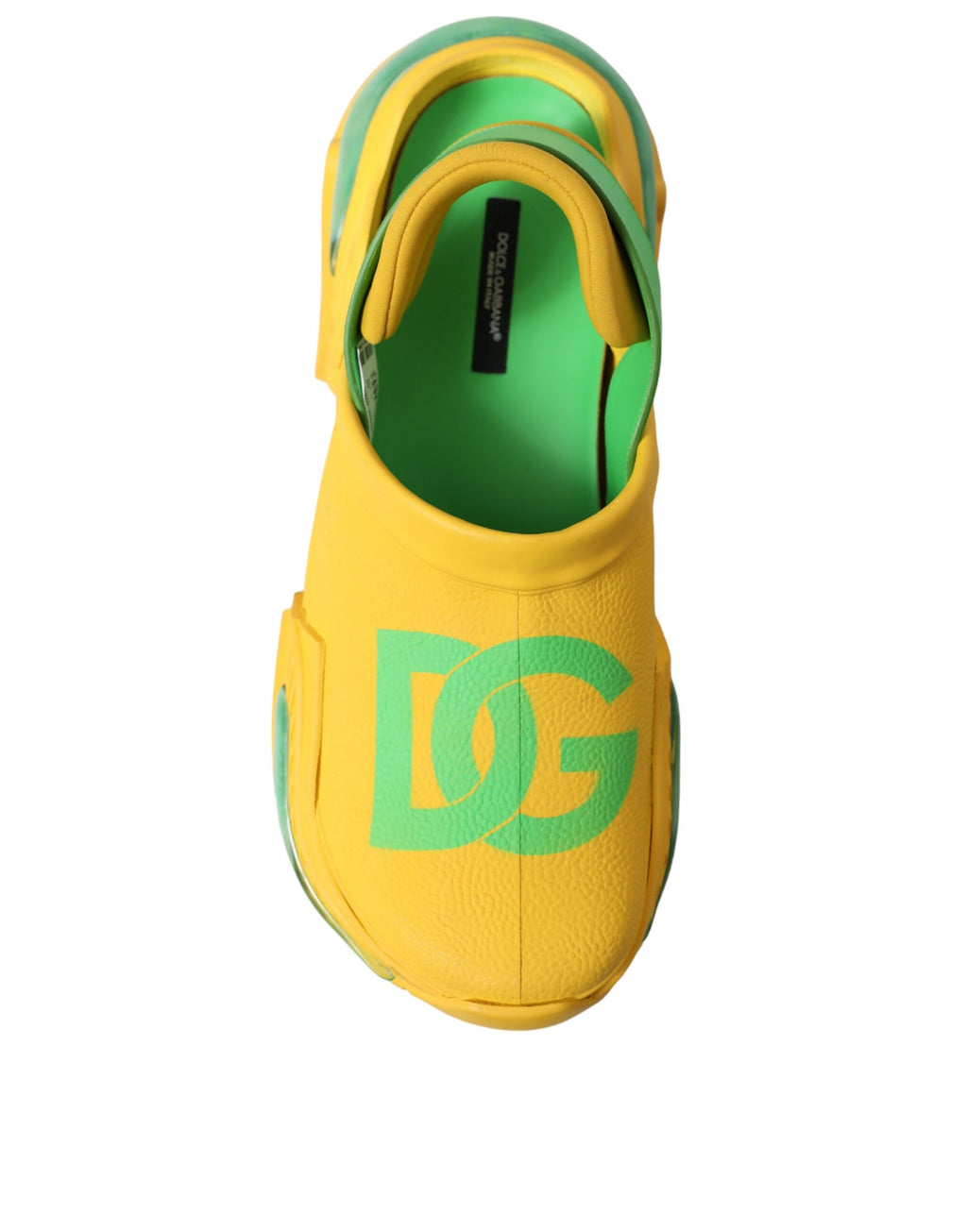 Sabots en caoutchouc jaune et vert pour hommes de Dolce & Gabbana, chaussures décontractées confortables et stylées.