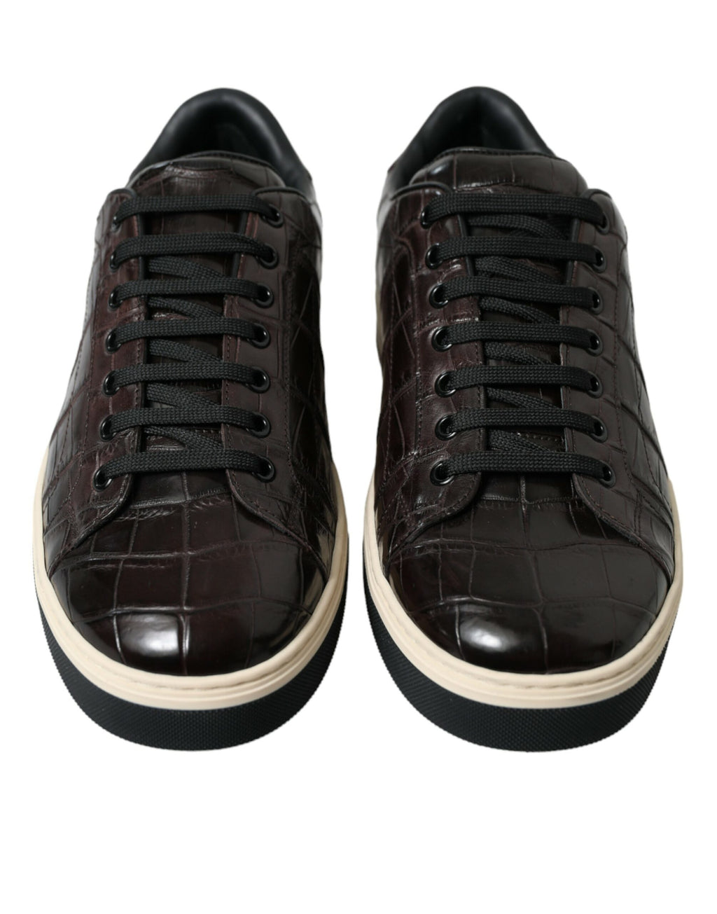 Chaussures sneakers décontractées pour hommes Dolce & Gabbana en cuir exotique crocodile marron.