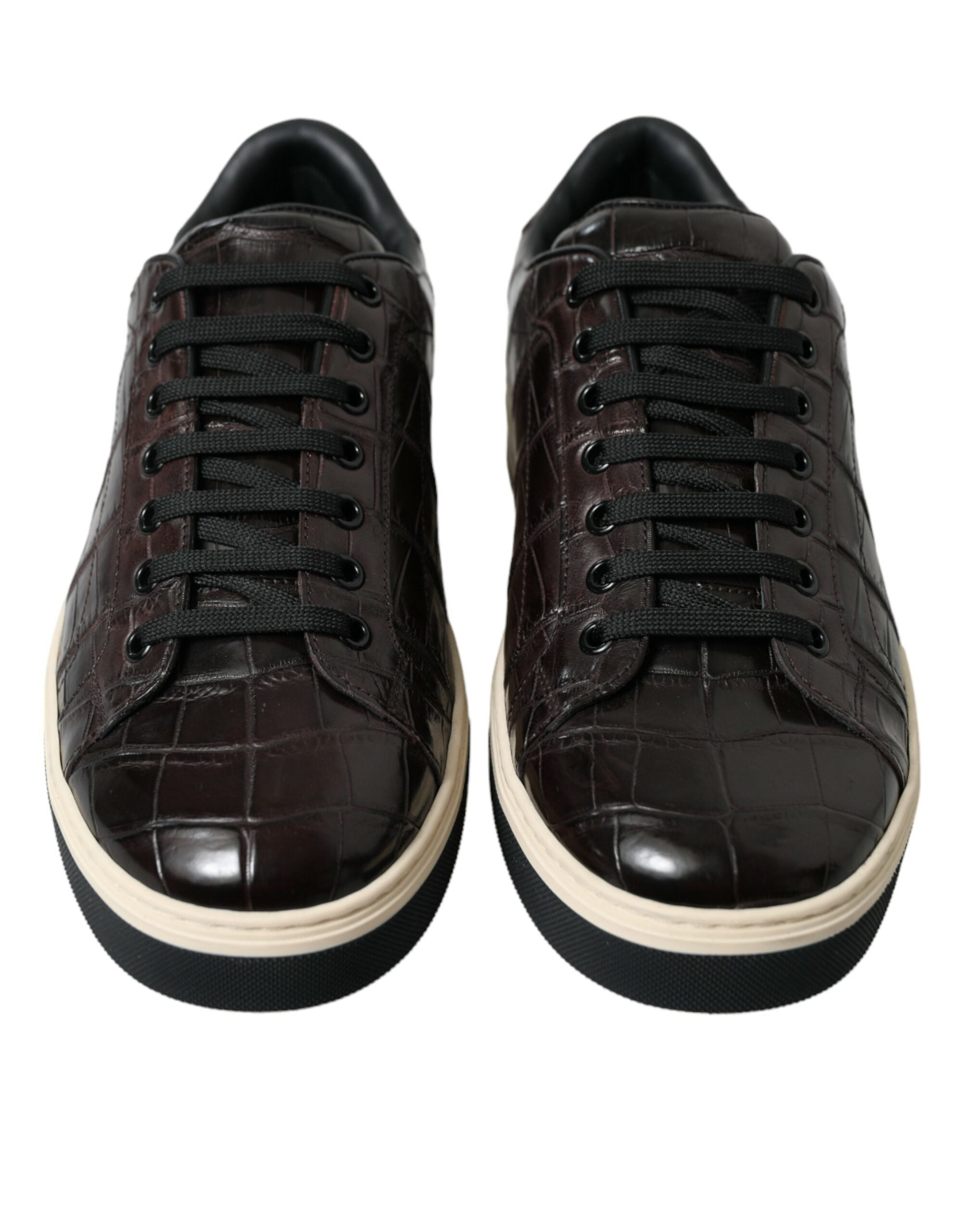 Chaussures sneakers décontractées pour hommes Dolce & Gabbana en cuir exotique crocodile marron.