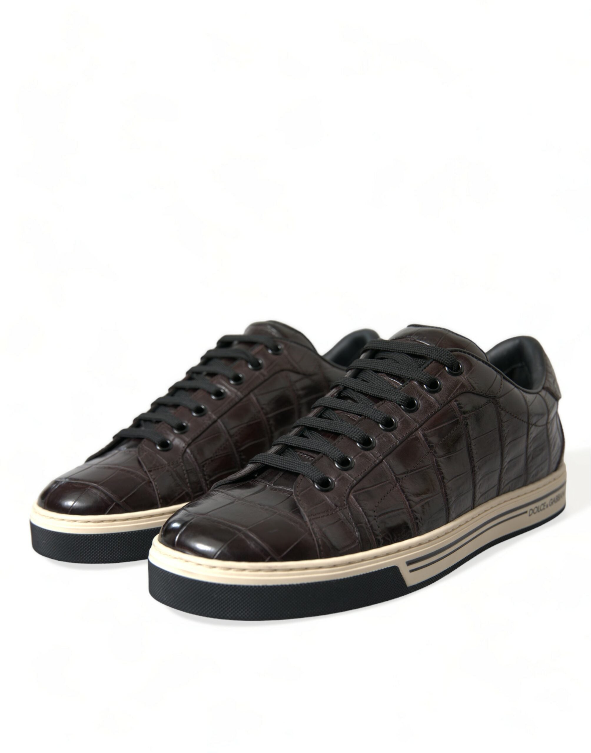 Chaussures sneakers décontractées pour hommes Dolce & Gabbana en cuir exotique crocodile marron.