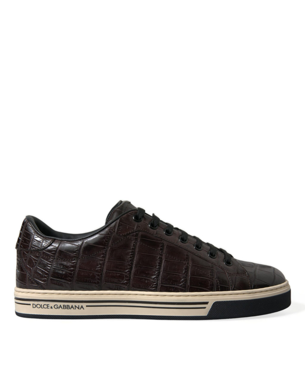 Chaussures décontractées pour hommes Dolce & Gabbana en cuir exotique marron crocodile, style élégant et moderne.