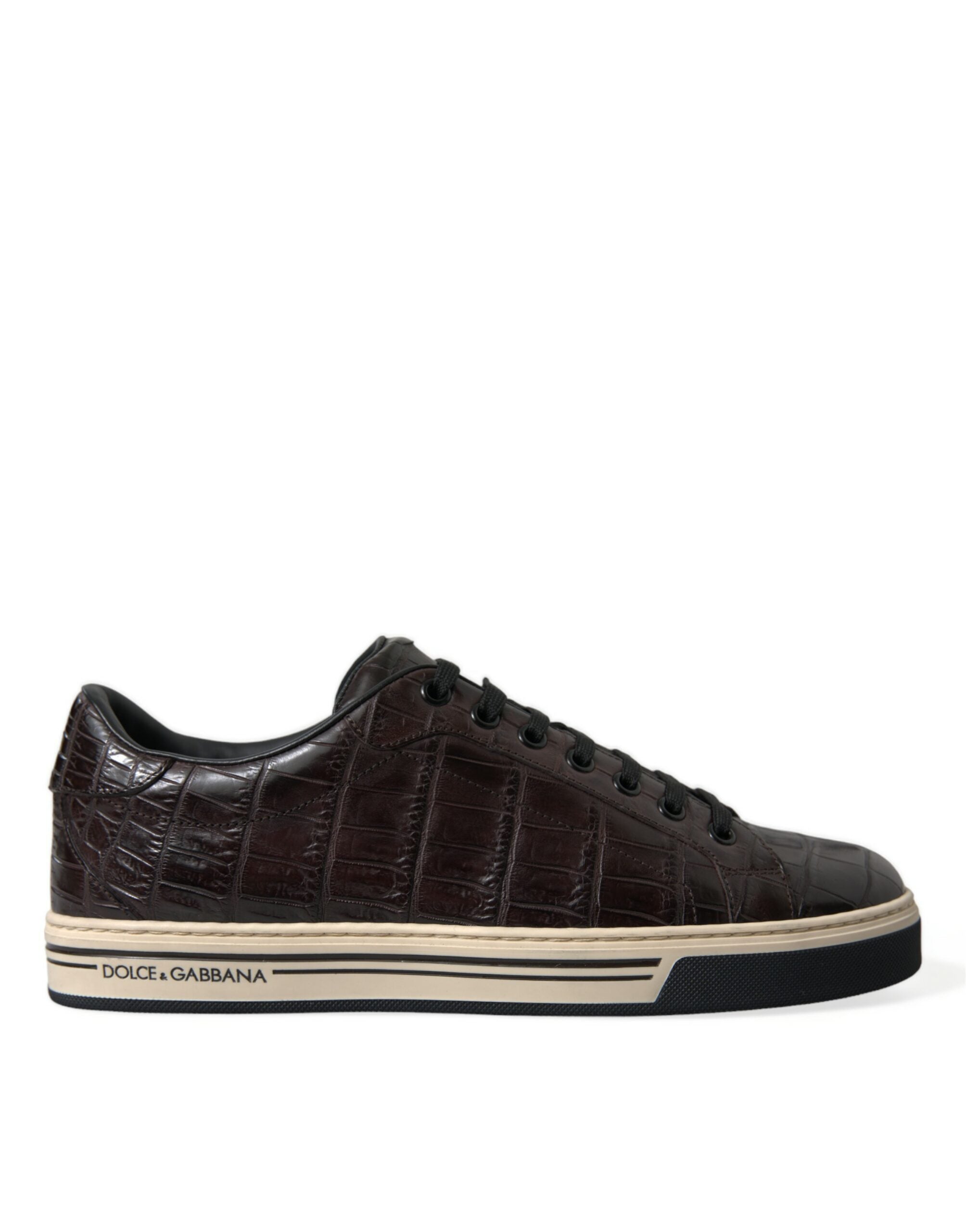 Chaussures décontractées pour hommes Dolce & Gabbana en cuir exotique marron crocodile, style élégant et moderne.