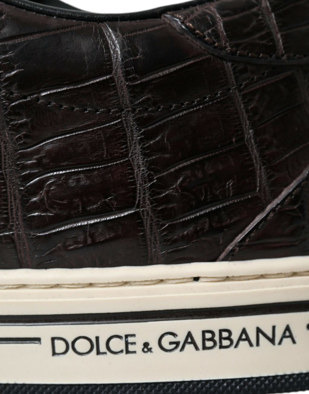 Chaussures sneakers décontractées pour homme Dolce & Gabbana en cuir exotique crocodile marron, style élégant et tendance.