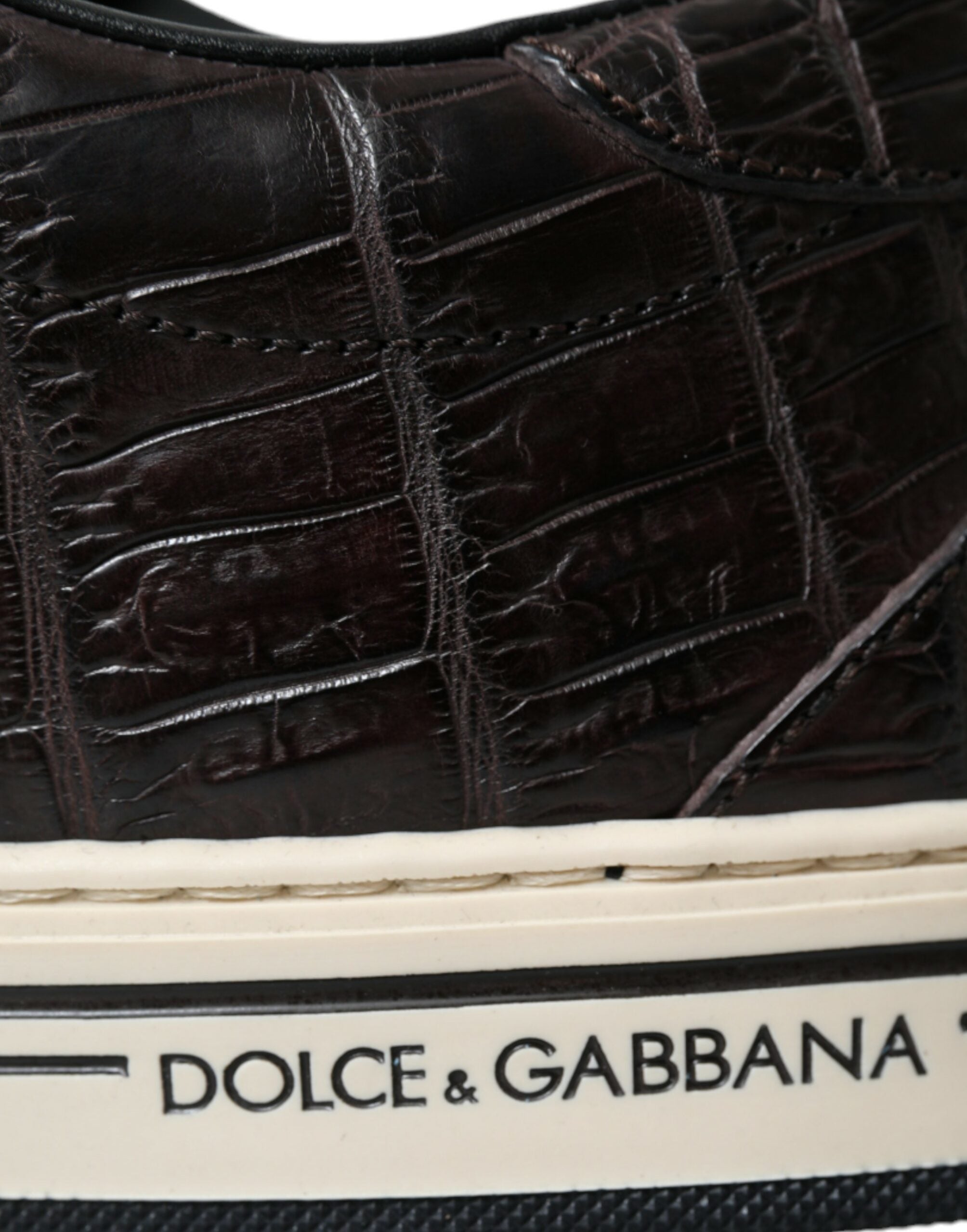 Chaussures sneakers décontractées pour homme Dolce & Gabbana en cuir exotique crocodile marron, style élégant et tendance.