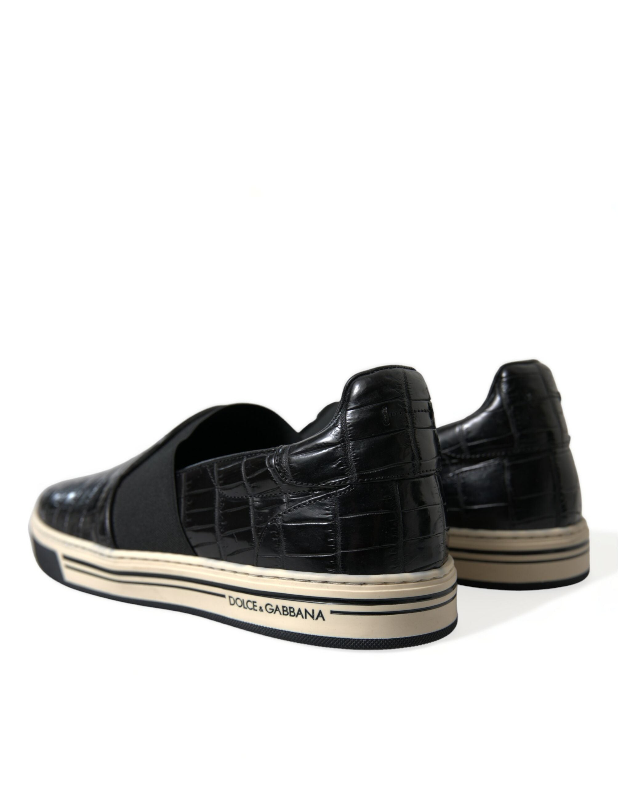 Chaussures sneakers en cuir exotique croco noir de Dolce & Gabbana, style élégant et sophistiqué.