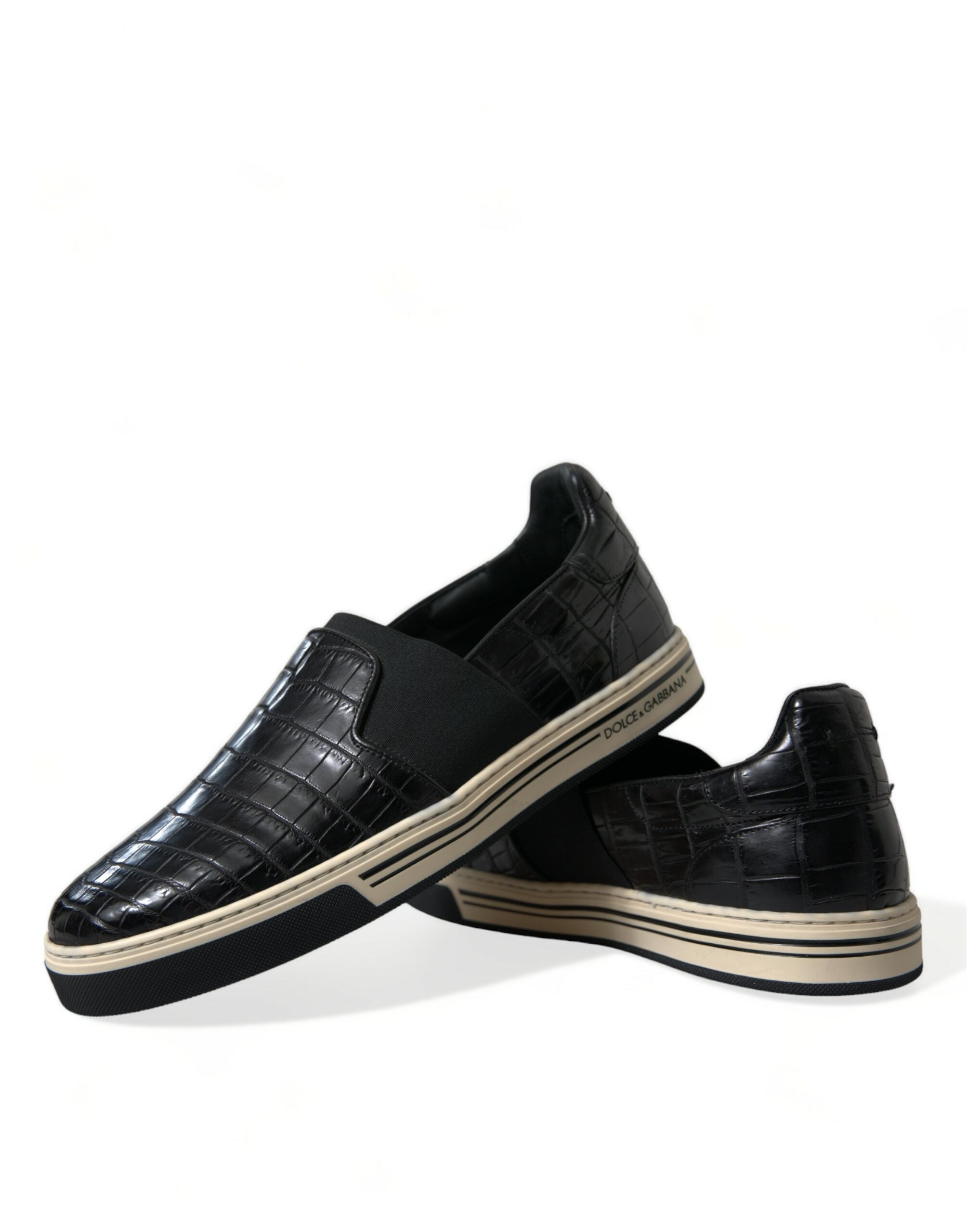 Chaussures sneakers Dolce & Gabbana en cuir exotique noir à motif crocodile, style élégant et sophistiqué.