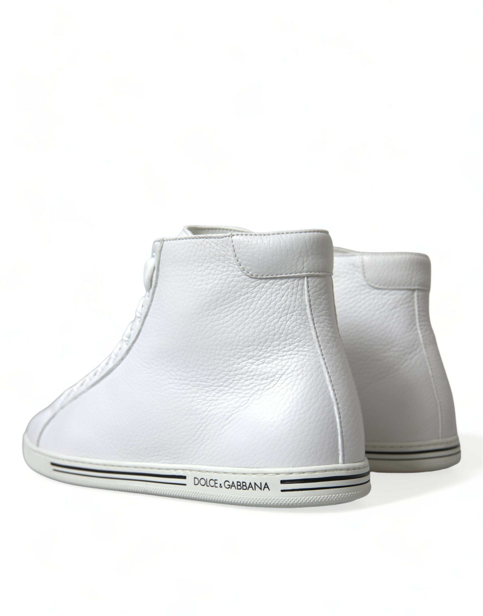Chaussures sneakers hautes blanches Dolce & Gabbana Saint Tropez pour hommes, vue de face avec détails du design.