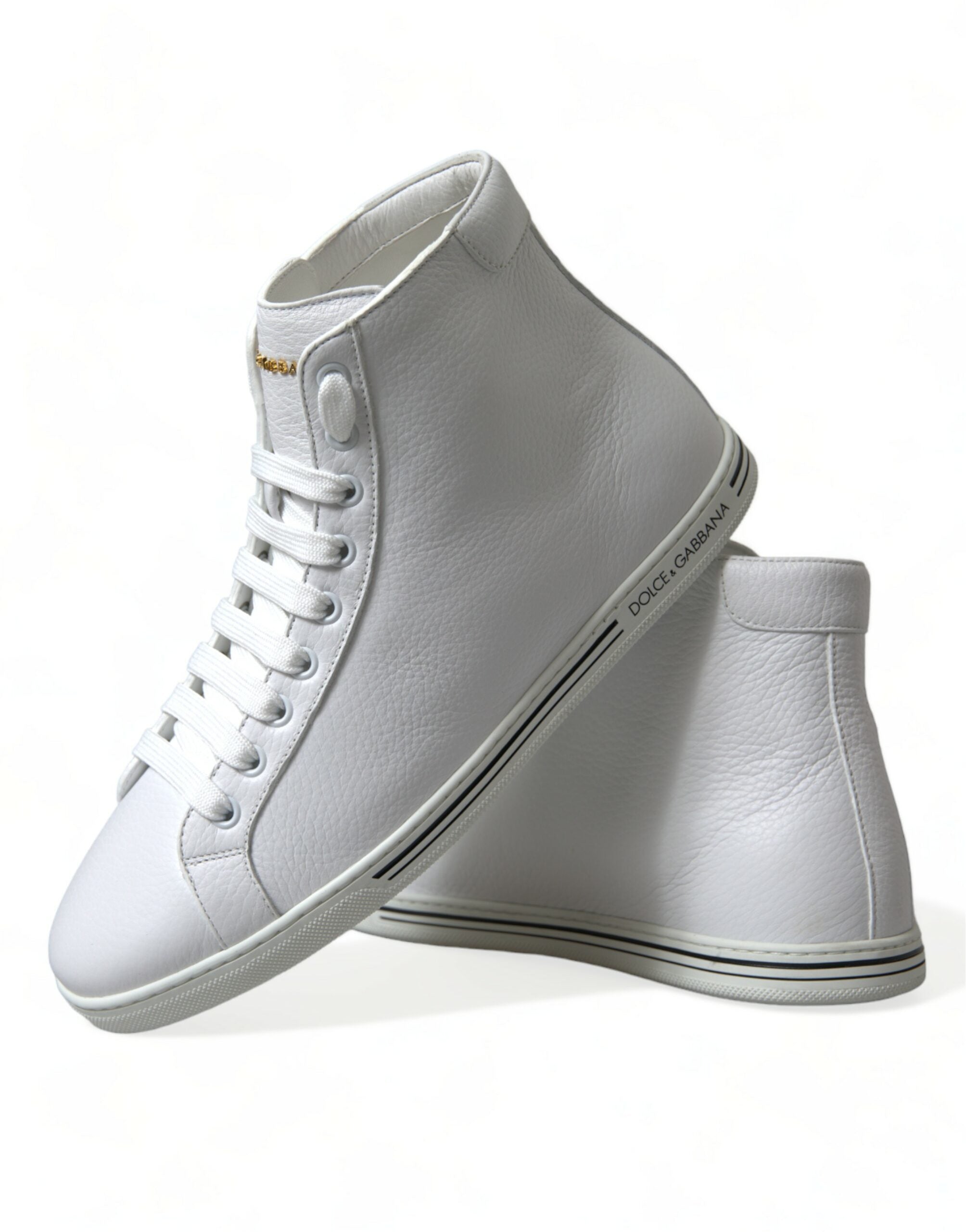 Chaussures sneakers hautes blanches Dolce & Gabbana Saint Tropez pour hommes, vue en gros plan.