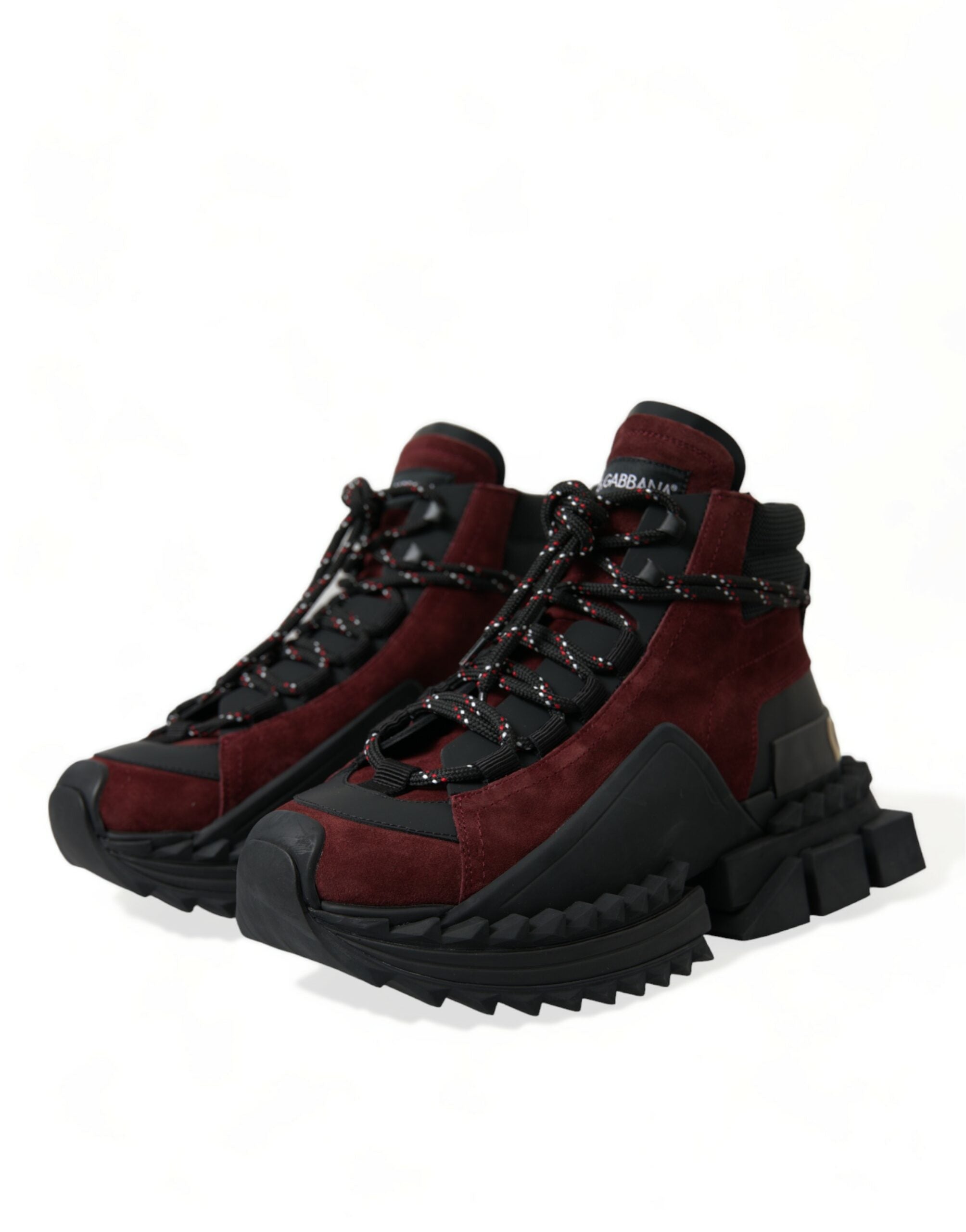 Chaussures sneakers haute top homme Dolce & Gabbana en bordeaux, style super king, vue de face avec détails de la chaussure
