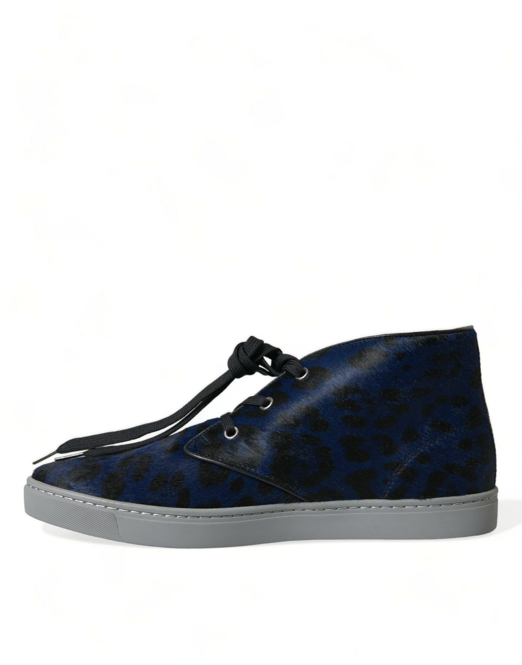 Chaussures sneakers Dolce & Gabbana en cuir de veau bleu avec motif léopard et semelle mi-hauteur.