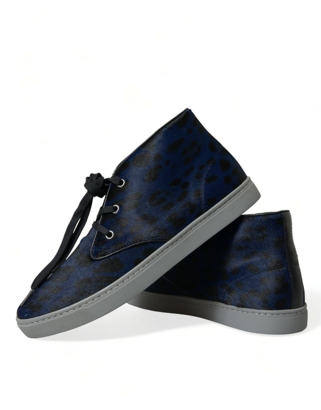 Chaussures sneakers Dolce & Gabbana en cuir de veau bleu avec motif léopard, mi-hauteur et design tendance.